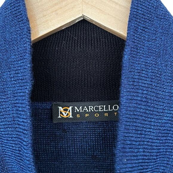 Marcello Sport Merino Wool Blue Shawl Collar Sweater Sz L - Picture 2 of 6